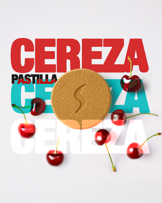 pastilla color naranja con aroma de cereza